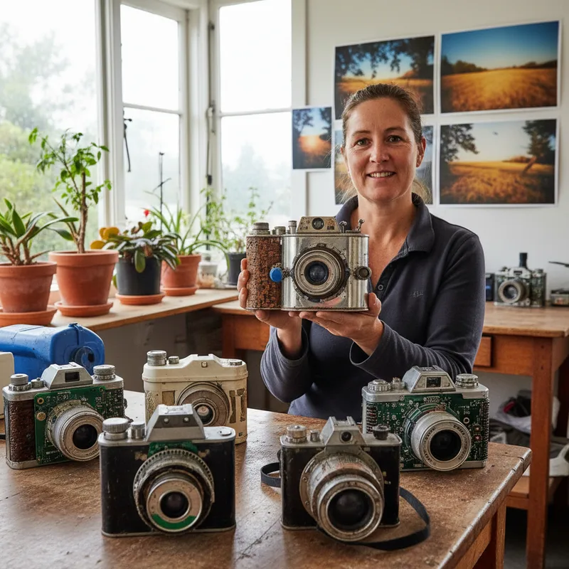 Auckland artist Jenny Tomlin creates cameras from discarded household items like coffee containers and wood.
