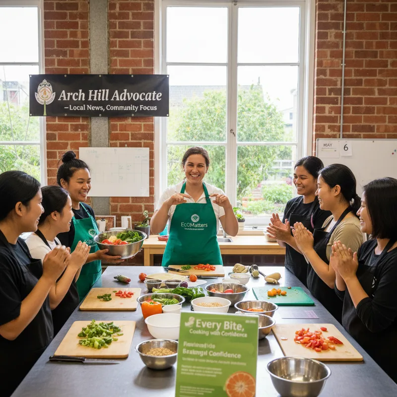 Deaf and hard of hearing individuals participate in an accessible cooking class at the 'Every Bite, Cooking with Confidence' event.