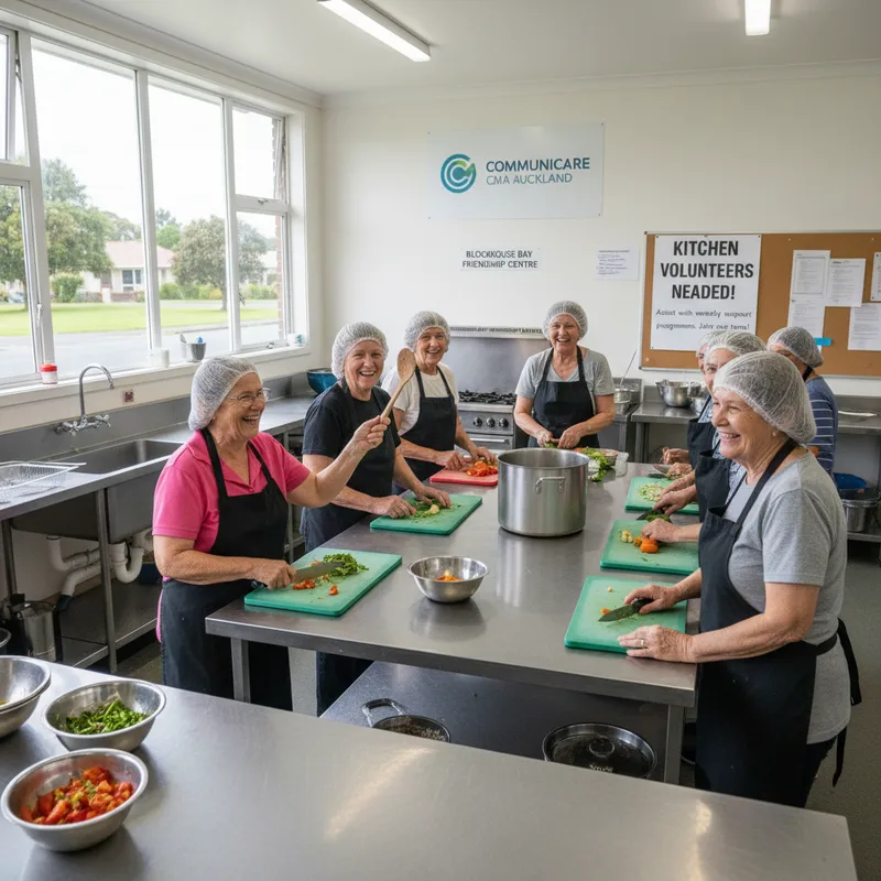 People working together in a kitchen preparing food for a community event