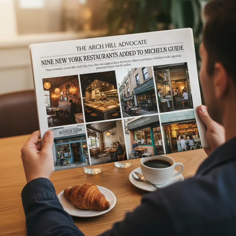 A warm lifestyle photograph showcasing nine New York restaurants recently added to the Michelin Guide.