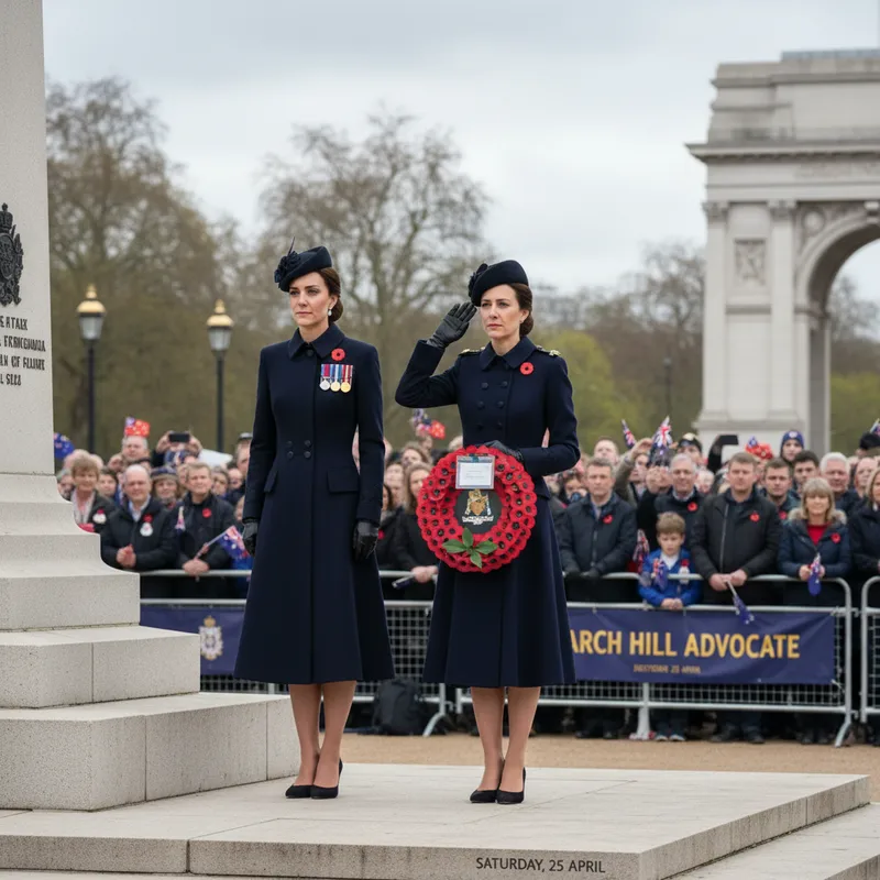 Catherine, Princess of Wales, attends Anzac Day services at a London memorial with Princess Anne.