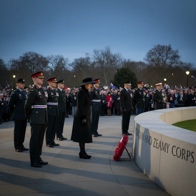 Princess Anne at a solemn Anzac Day dawn service in London, commemorating service members.