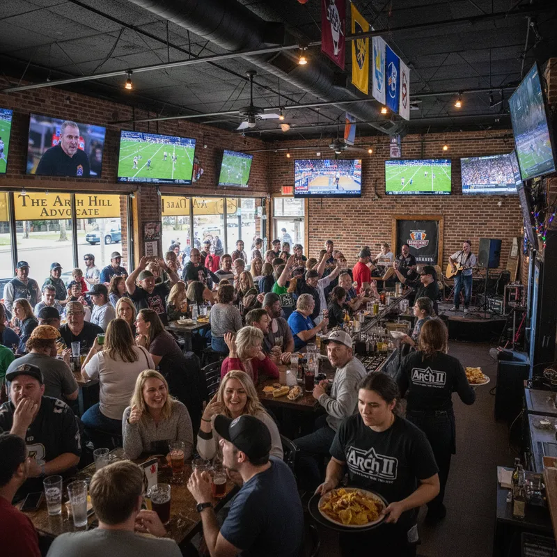 Arch II Sports Bar & Grill, a lively community hub in Rocky Hill, a realistic setting with dynamic action.
