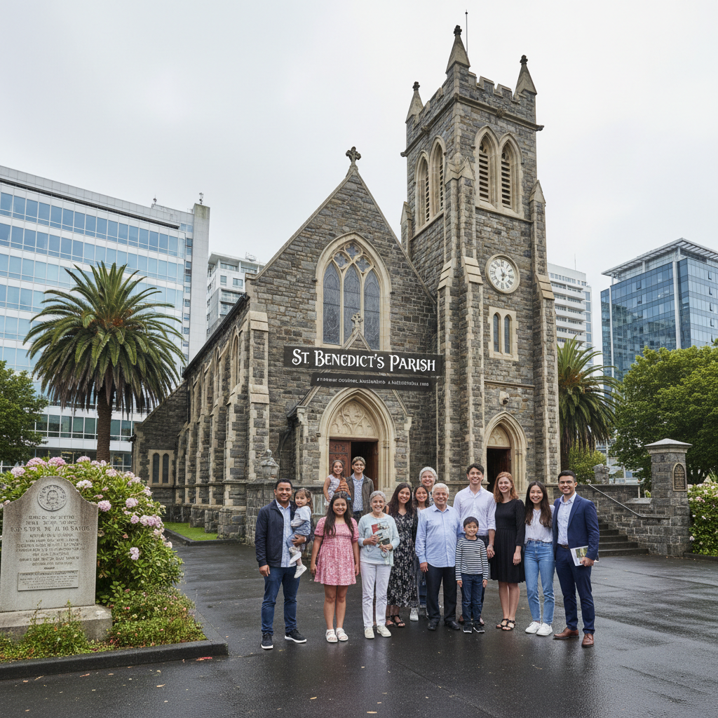 St Benedict's Parish church exterior in Eden Terrace, a historic Auckland building.