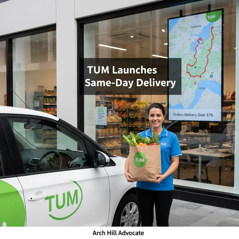 TUM delivery van in Pukekohe, Auckland, ready to deliver groceries to Orewa.